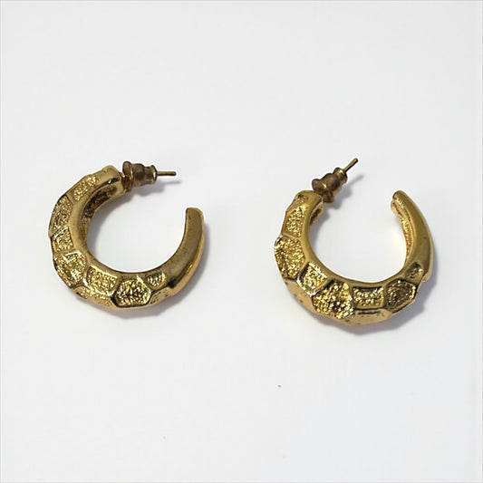 Vintage Textured Half Moon Hoop Earrings
