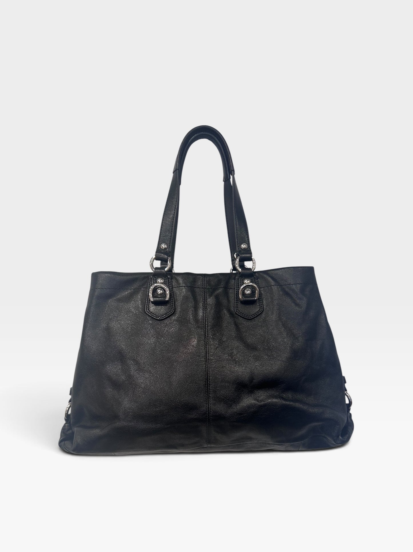 Vintage Coach Black Leather Tote Bag|Early 2000s