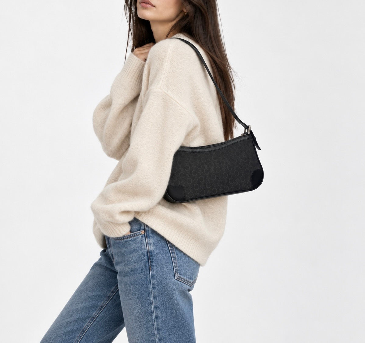 Vintage Celine Black Macadam Shoulder Bag | Early 2000s