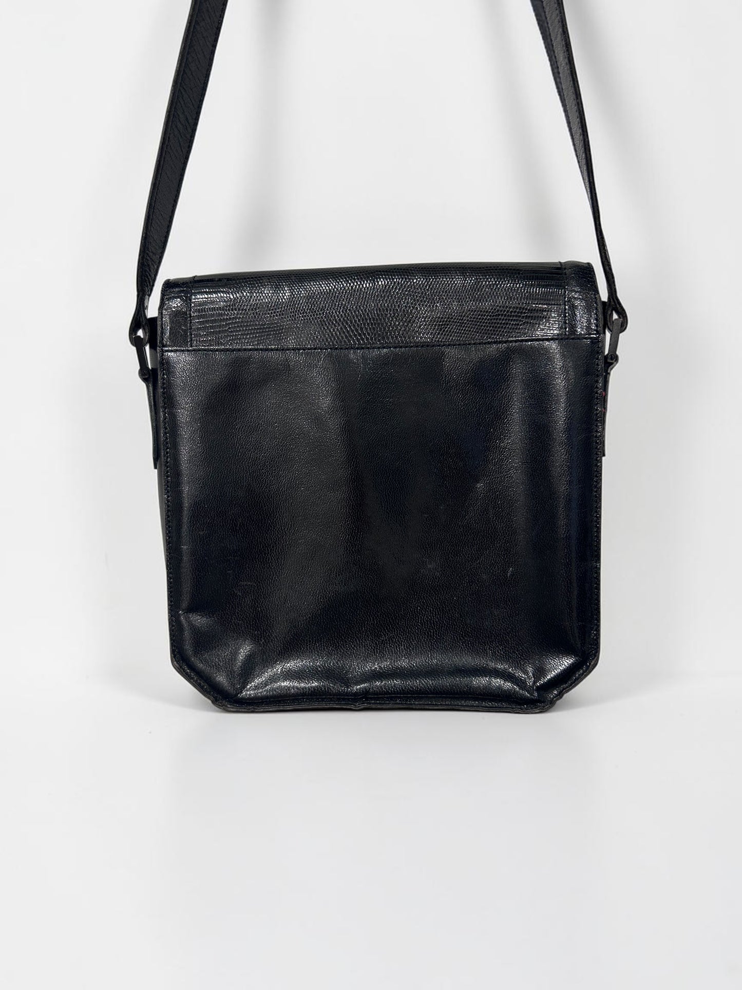 Vintage Yves Saint Laurent Black Embossed Leather Shoulder Bag| Early 1990s
