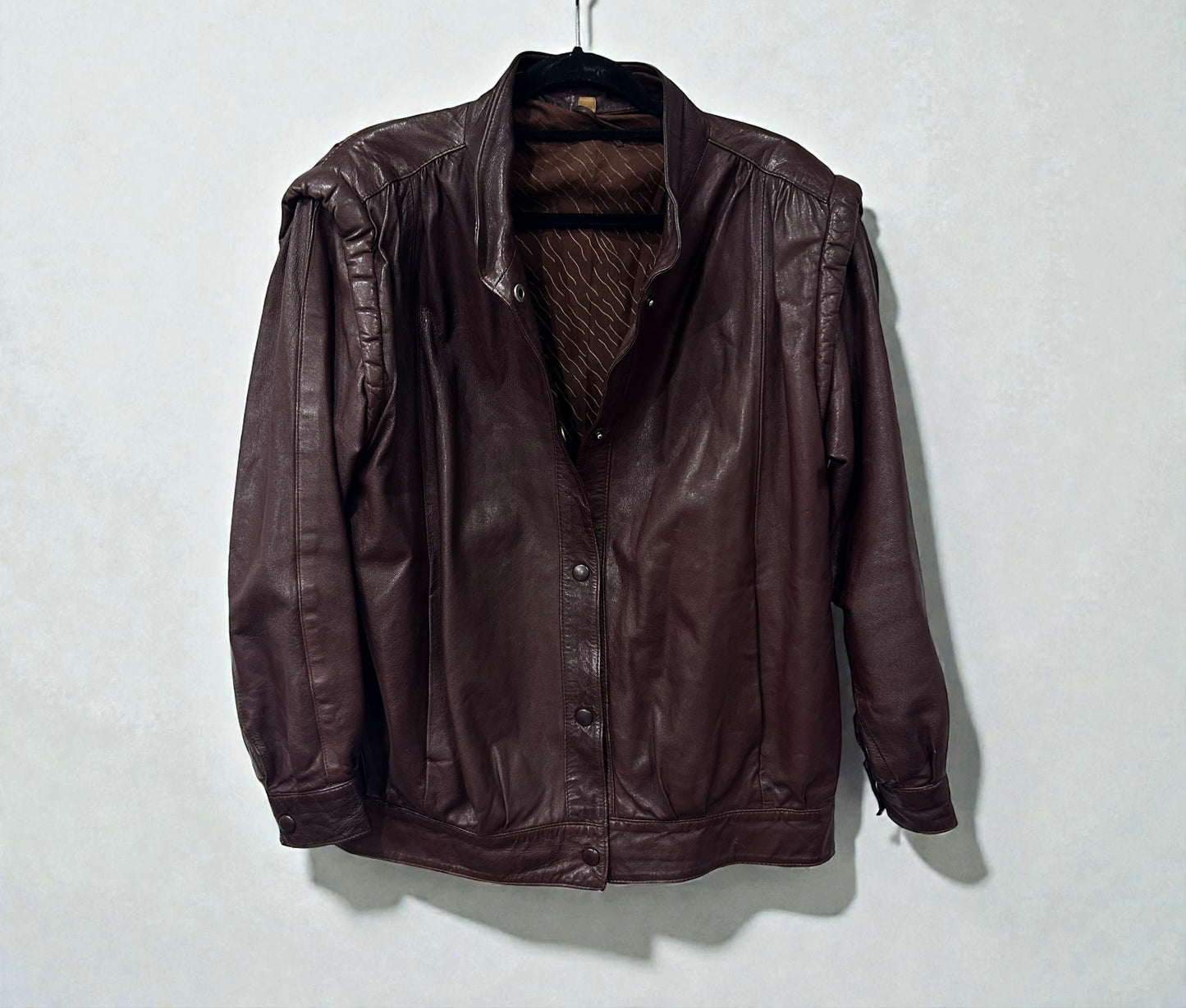 Vintage Brown Leather Jacket with Padded Shoulders| 1980s
