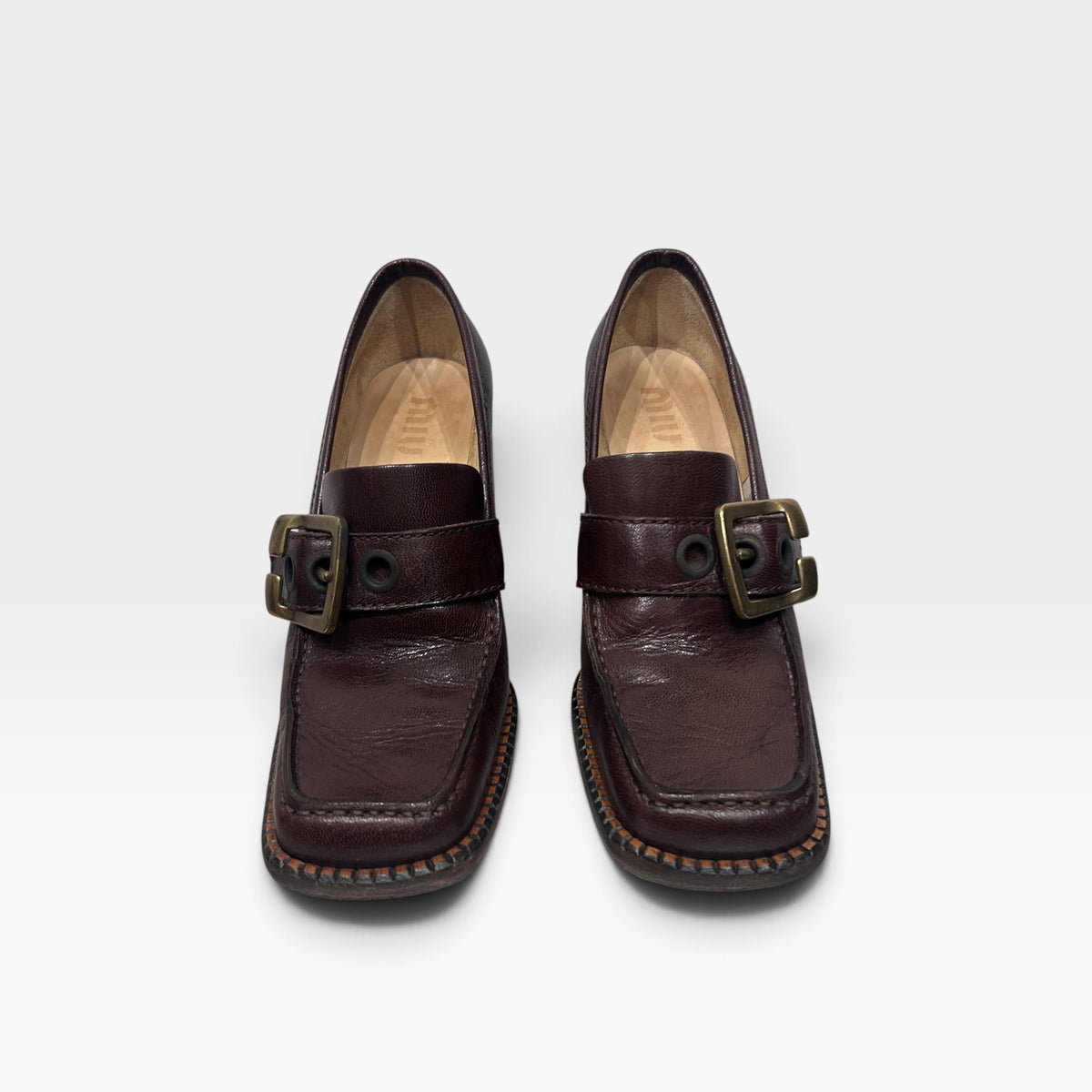 Vintage Miu Miu Leather Buckle Loafers | Early 2000s