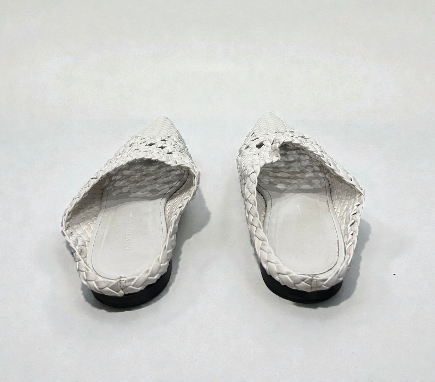 Khaite White Woven Leather Pointed Mules