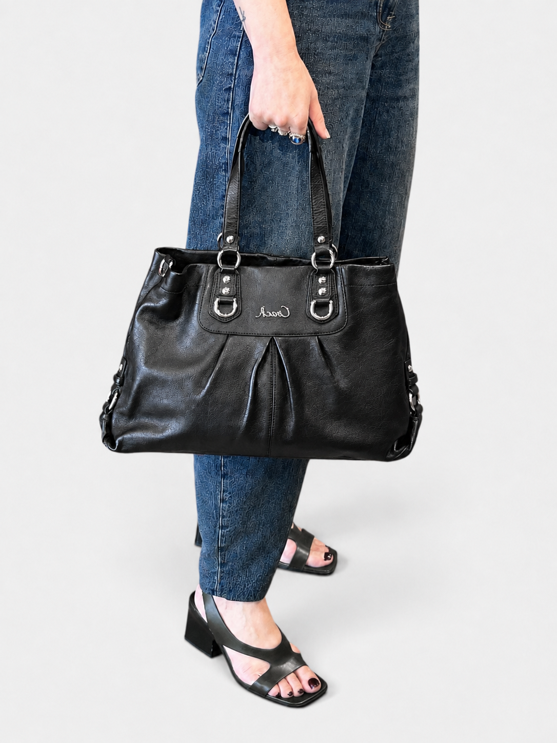 Vintage Coach Black Leather Tote Bag|Early 2000s