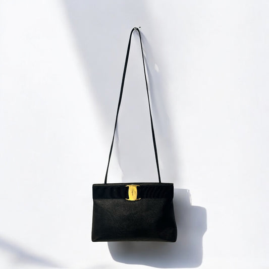 Vintage Ferragamo navy leather bag