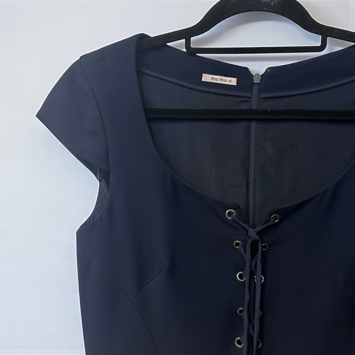 Miu Miu Navy Blue  Lace-Up Detail Dress