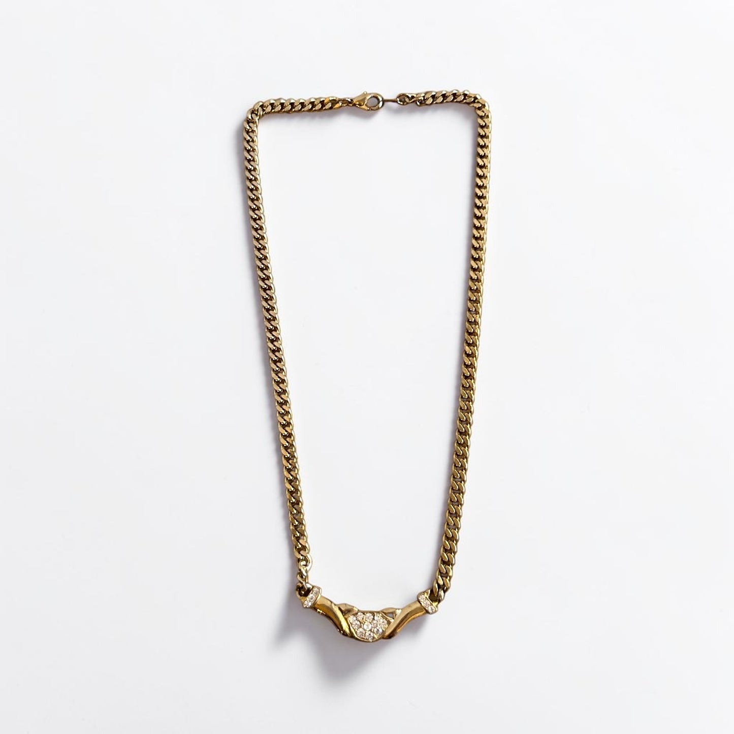 Vintage Gold Plated Rhinestone Necklace| 80s