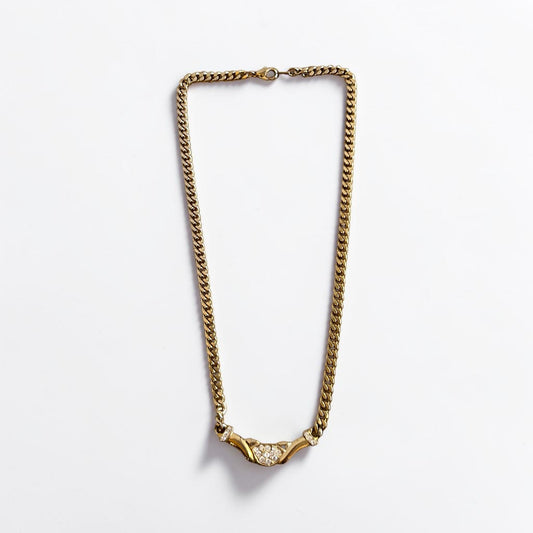 Vintage Gold Pkated Rhinestone Necklace| 80s