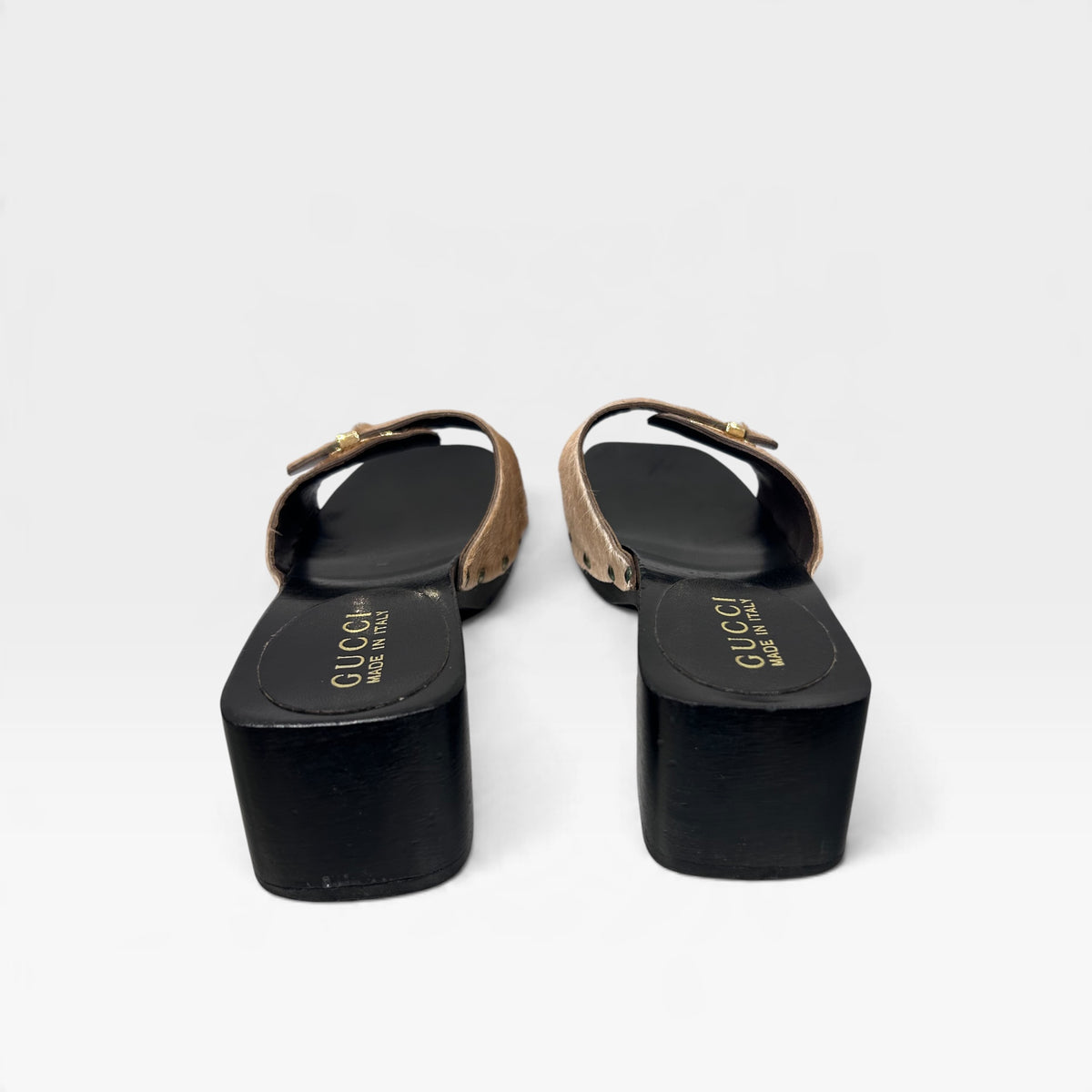 Vintage Gucci Tan Hair-On Leather Sandals |Early 2000s
