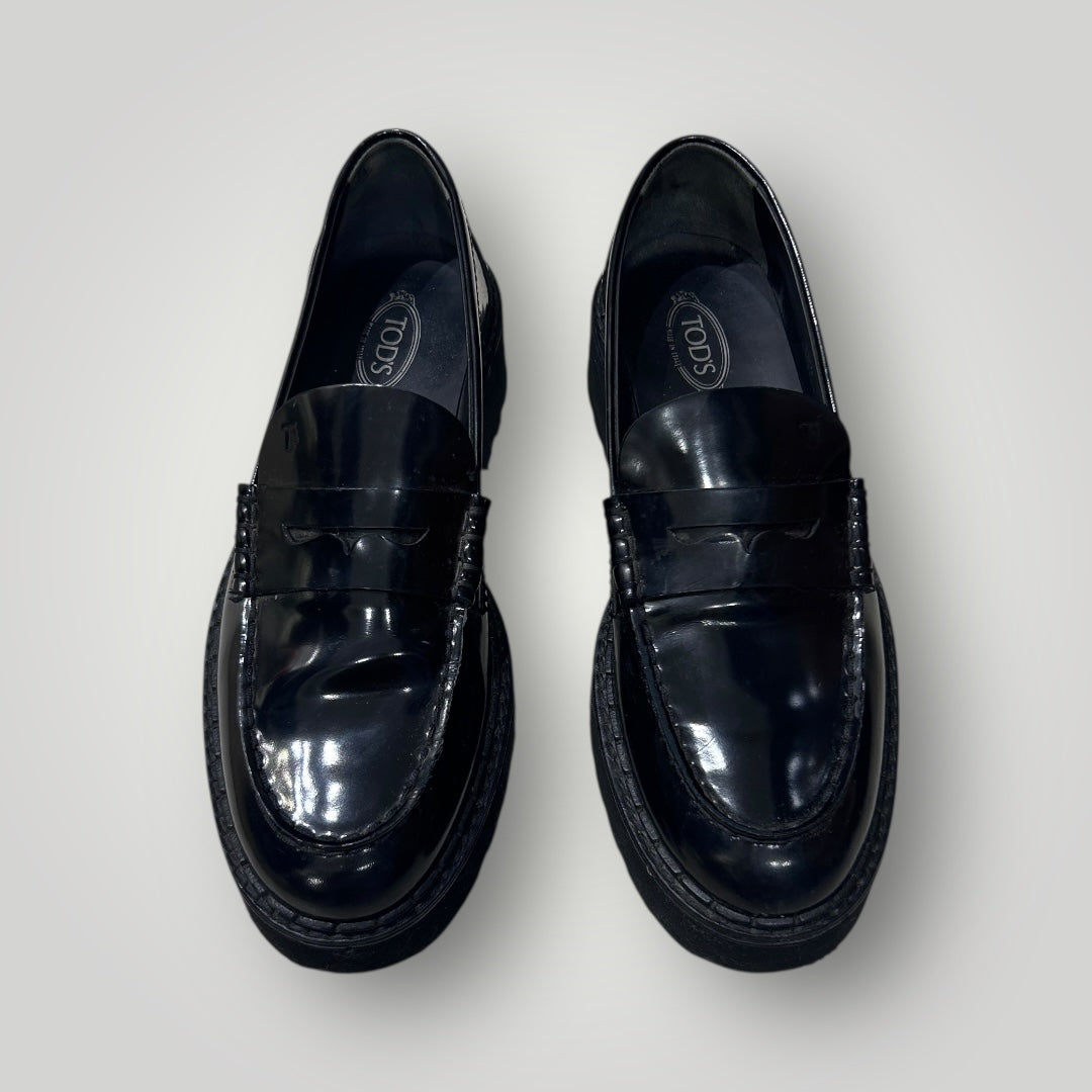 TOD’S Black Patent Leather Platform Loafers
