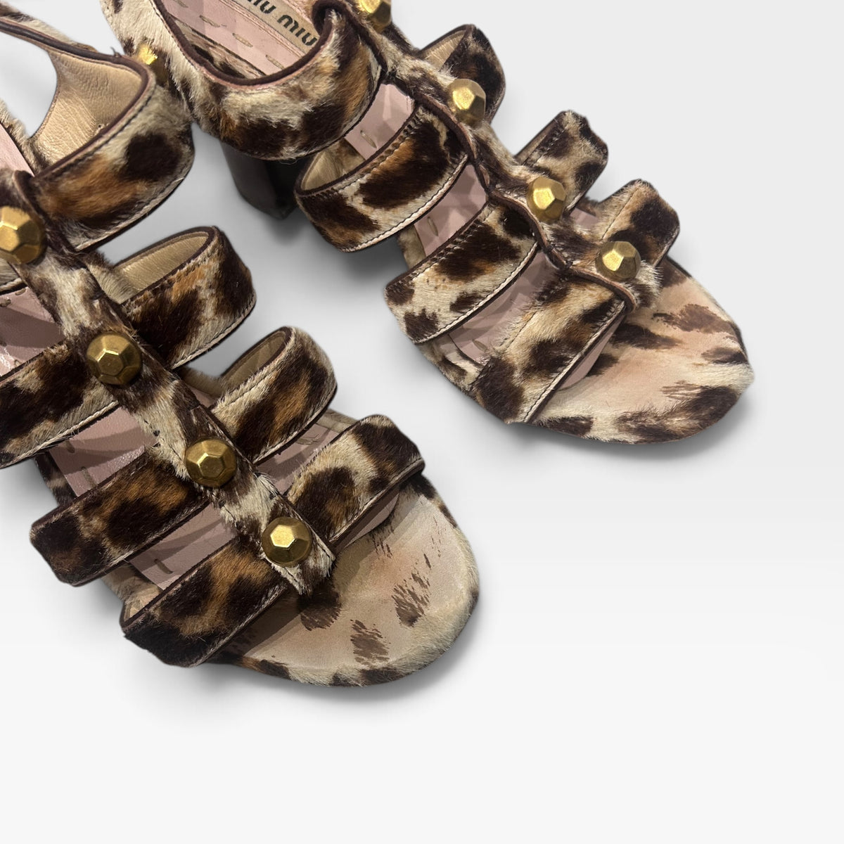 Miu Miu Leopard Print Calf Hair Heeled Sandals | 2011