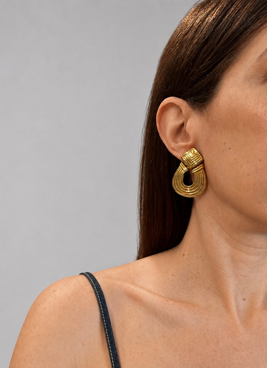 Vintage Gold-Plated Statement Clip-On Earring| 1980s