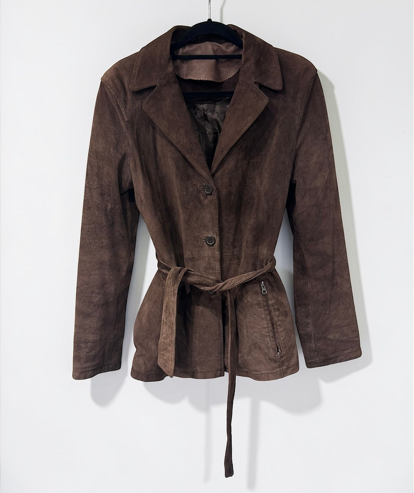 Vintage Brown Suede Belted Leather Jacket – Tailored Fit| Early 2000s
