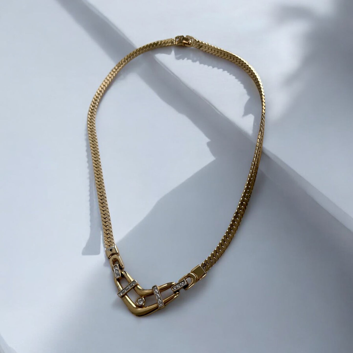 Vintage Gold Plated Necklace with Sculptural Center Detail