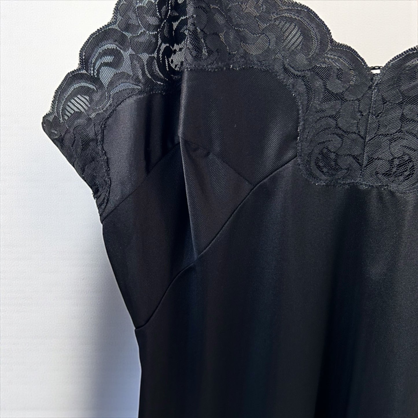 Vintage Black Slip Dress with Lace Trim