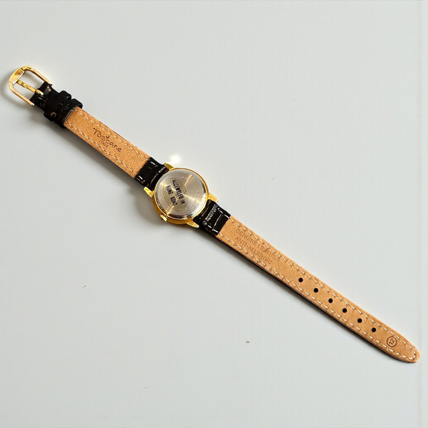 Vintage Gold Tone Watch with Black Croc Strap| 90s