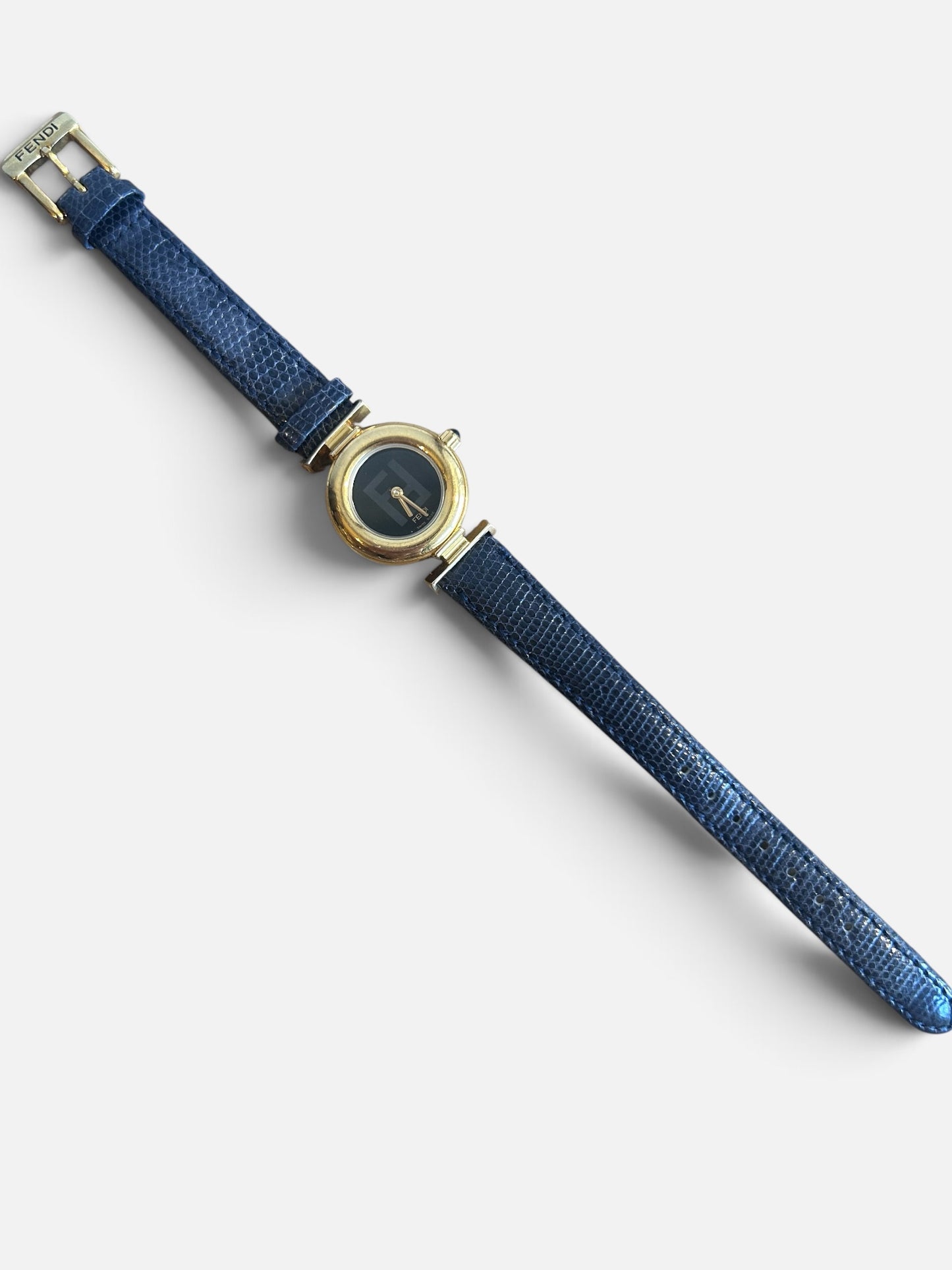 Vintage Fendi Gold Plated Blue Leather Watch| 1990s