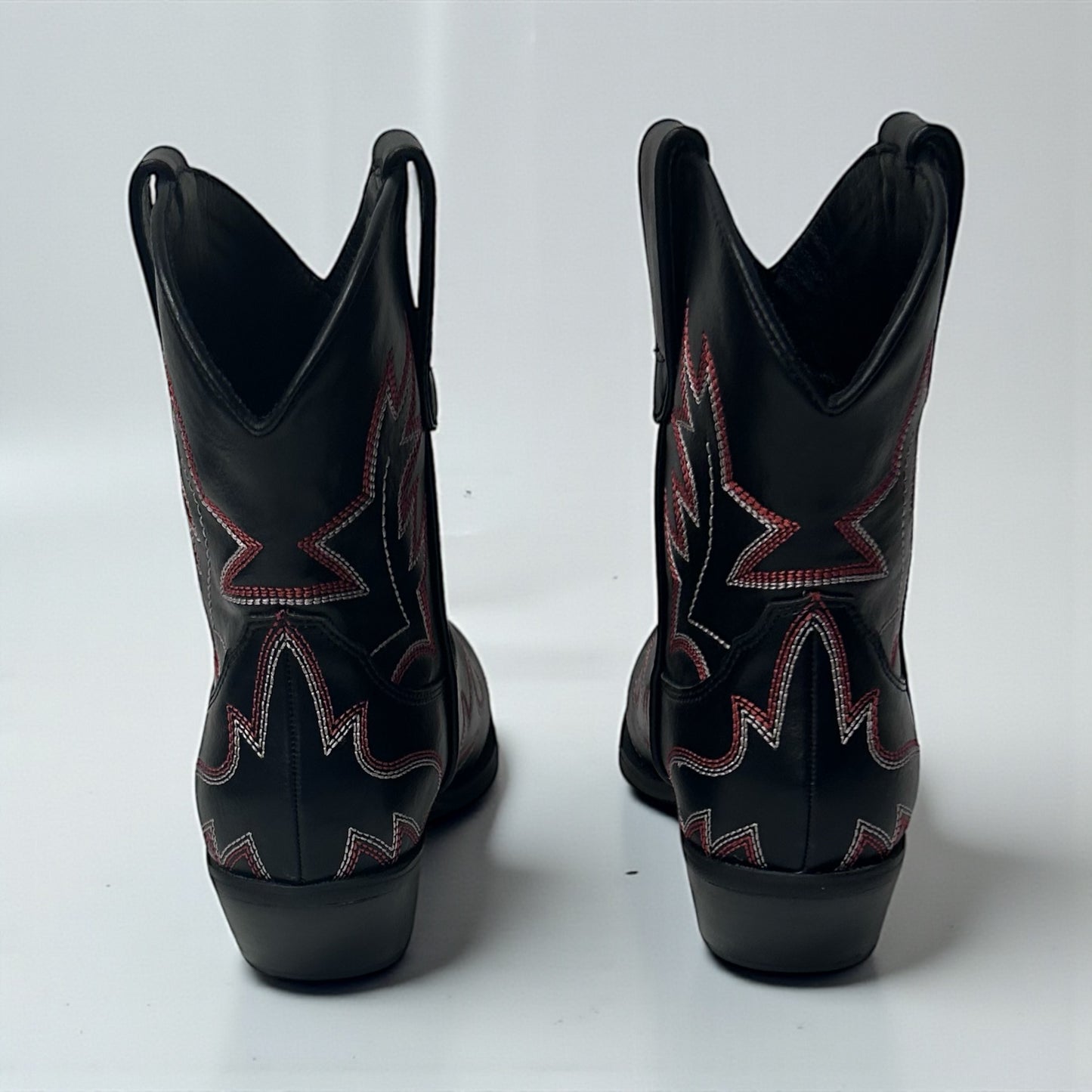 Moussy Black Leather Western Ankle Boots