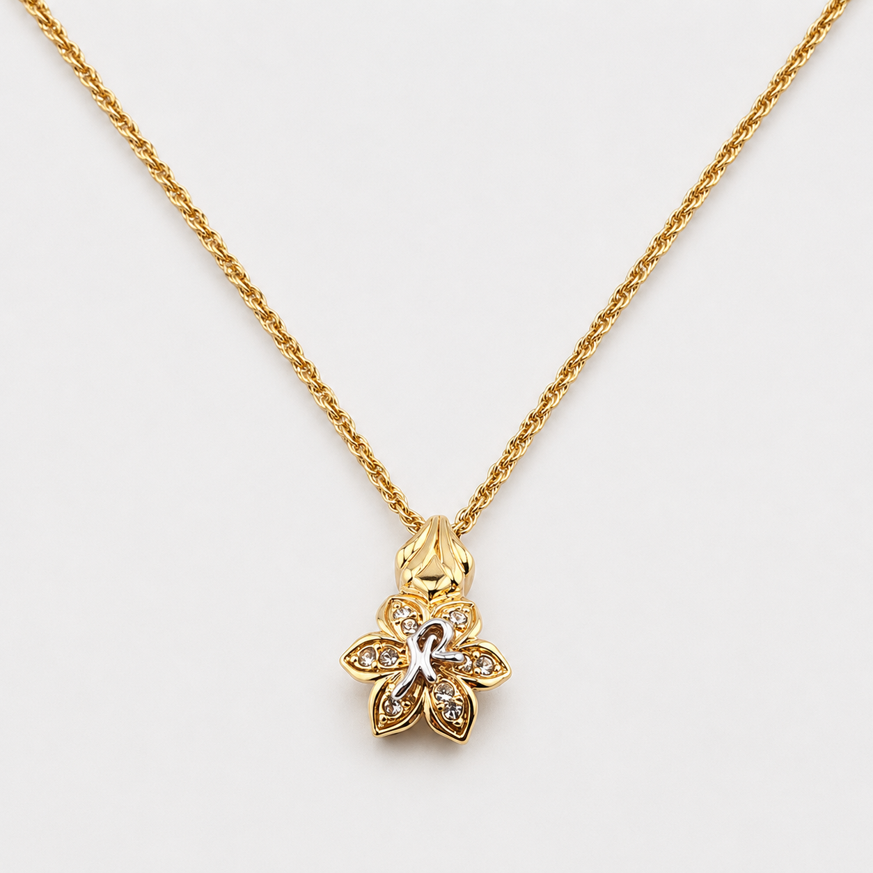 Vintage Nina Ricci Gold Plated Crystal Flower Necklace | 1990s
