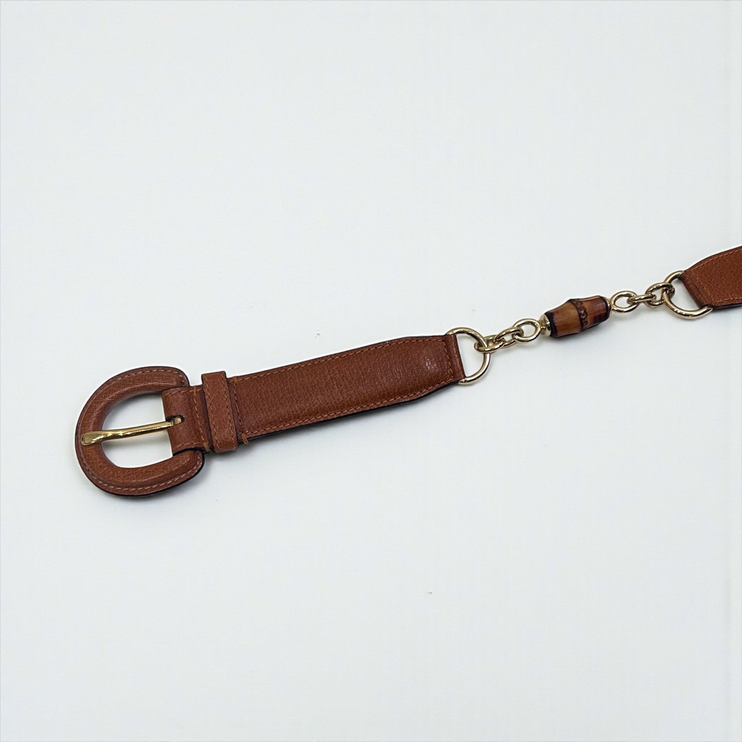 Vintage Gucci Brown Leather Belt with Bamboo Chain
