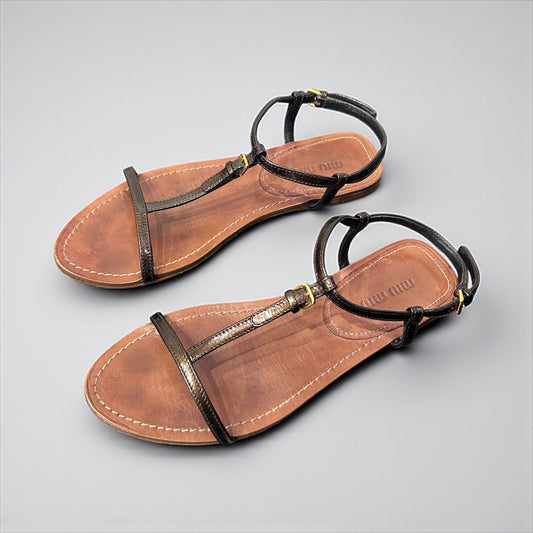 Miu Miu T-Strap Leather Sandals