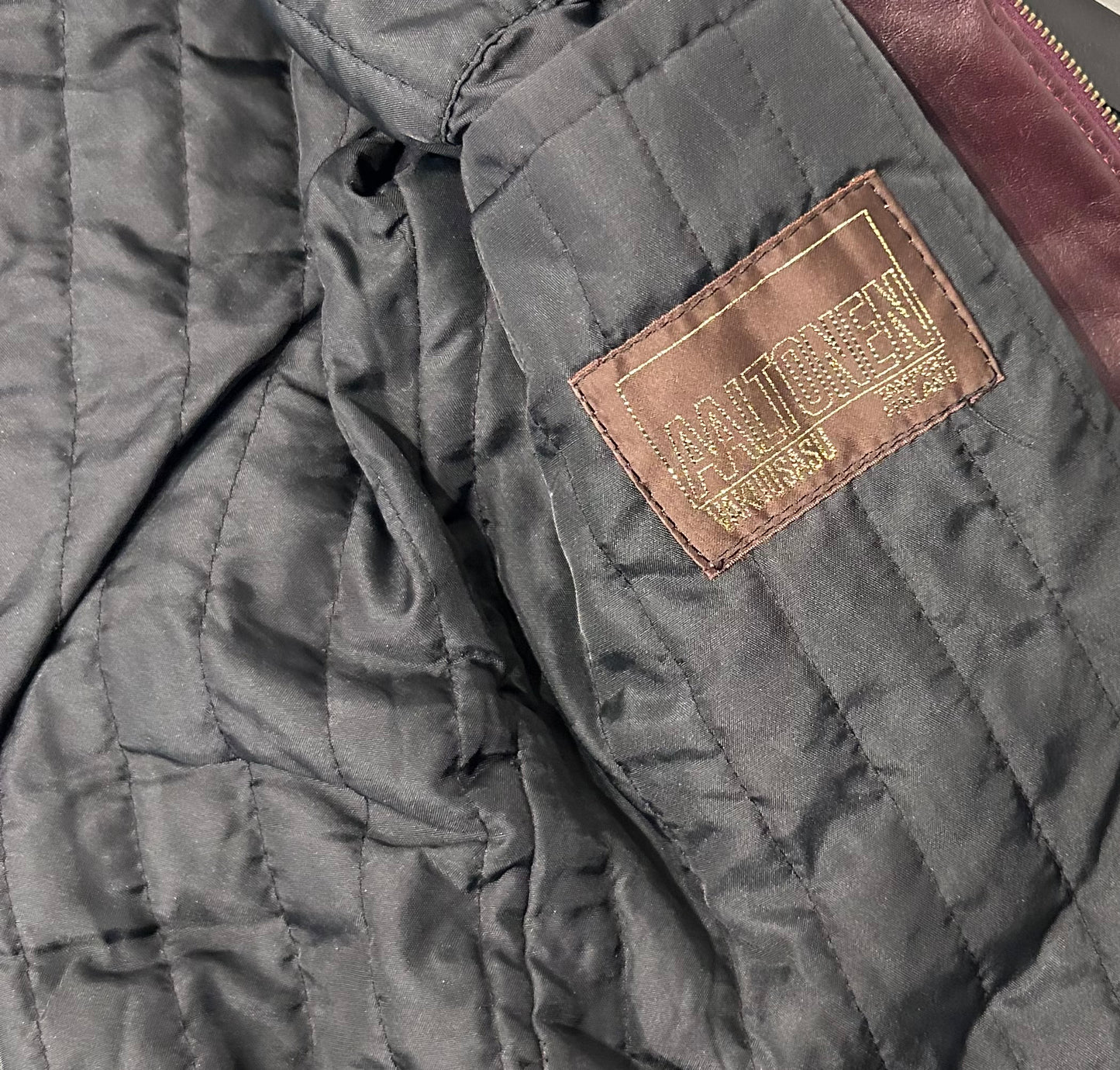 Vintage AALTONEN Burgundy Leather Jacket with Faux Fur Collar