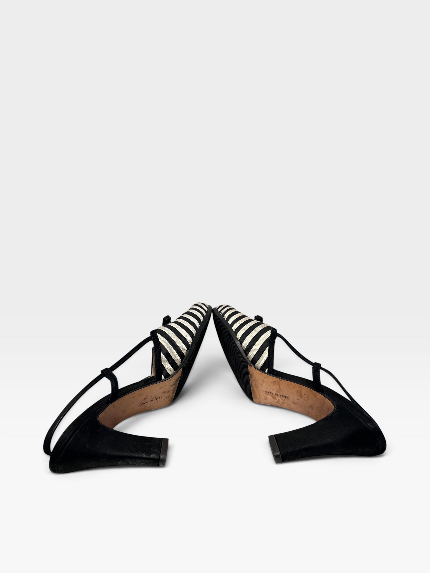 Vintage Salvatore Ferragamo Striped Slingback Heels| Late 1980s
