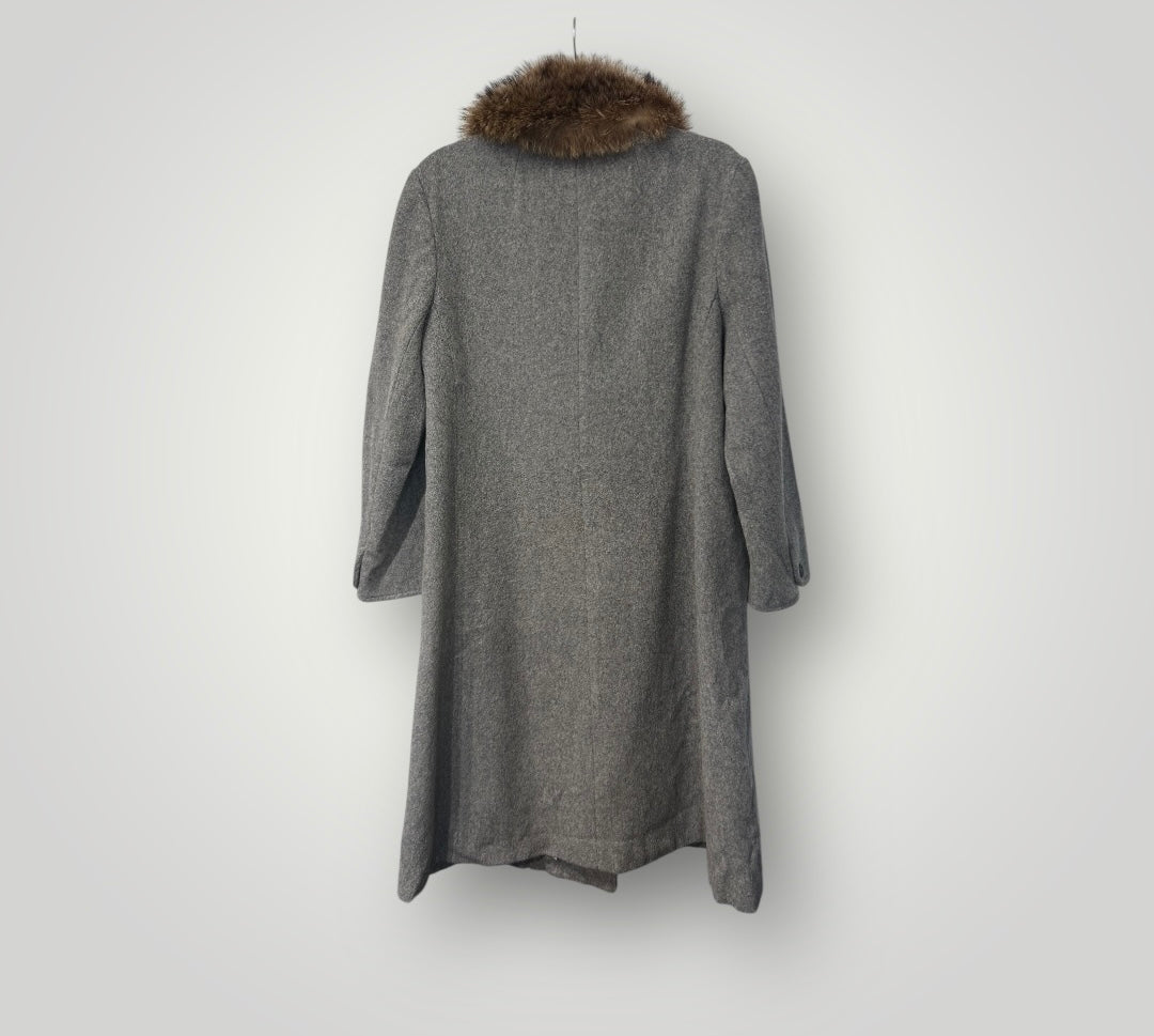 Vintage Raywood & Stein Grey Wool Coat with Fur Collar