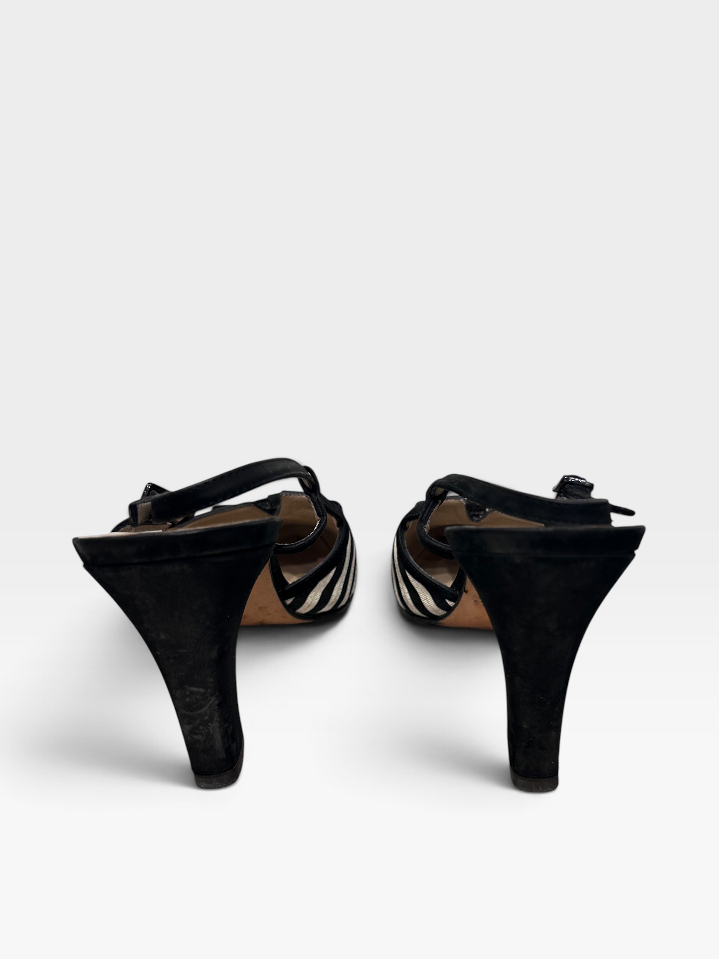 Vintage Salvatore Ferragamo Striped Slingback Heels| Late 1980s