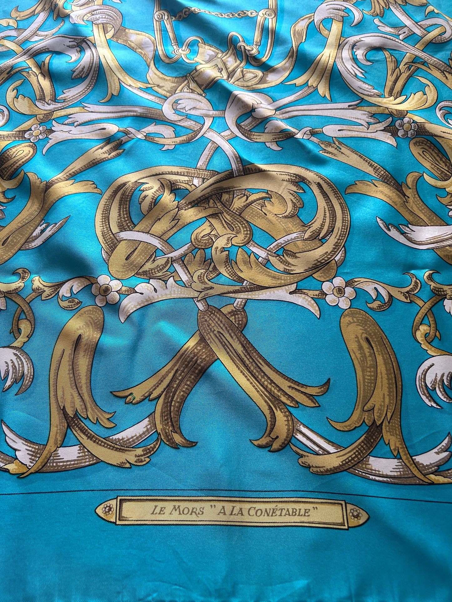 Vintage Hermès “Le Mors à la Connétable” Silk Scarf – Turquoise | Mid 1980s