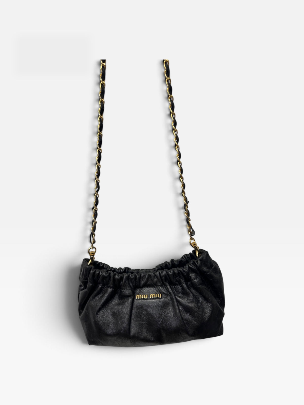 Vintage Miu Miu Ruched Leather Chain Shoulder Bag|2000s