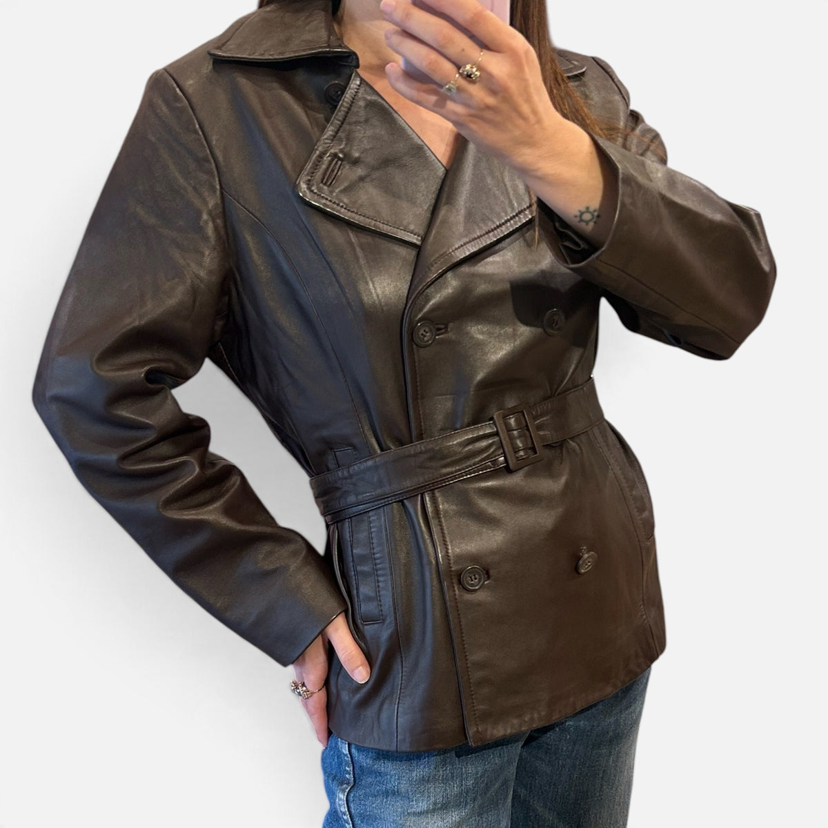Vintage Brown Leather Belted Jacket | Early 2000s