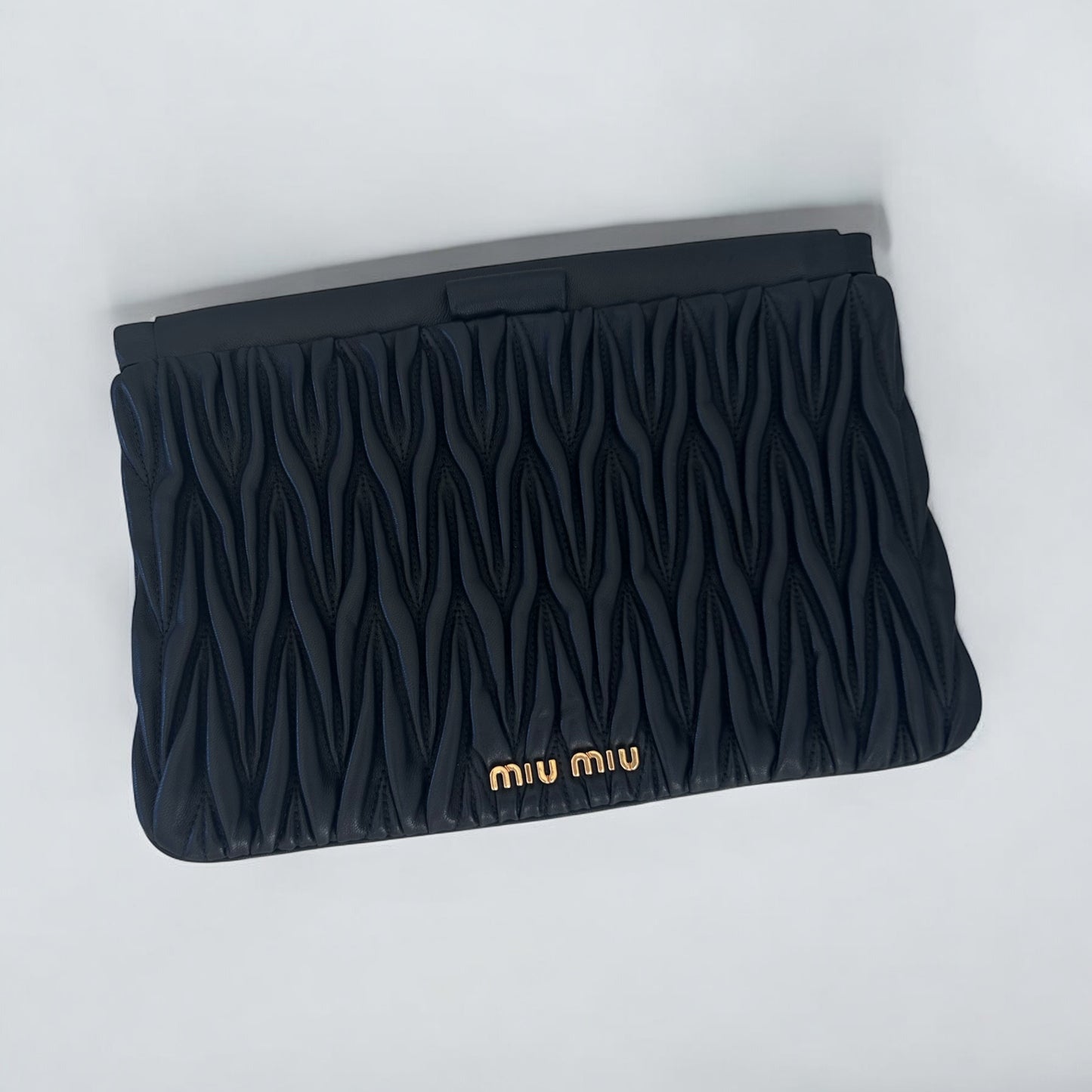 Miu Miu Black Matelassé Leather Clutch Bag