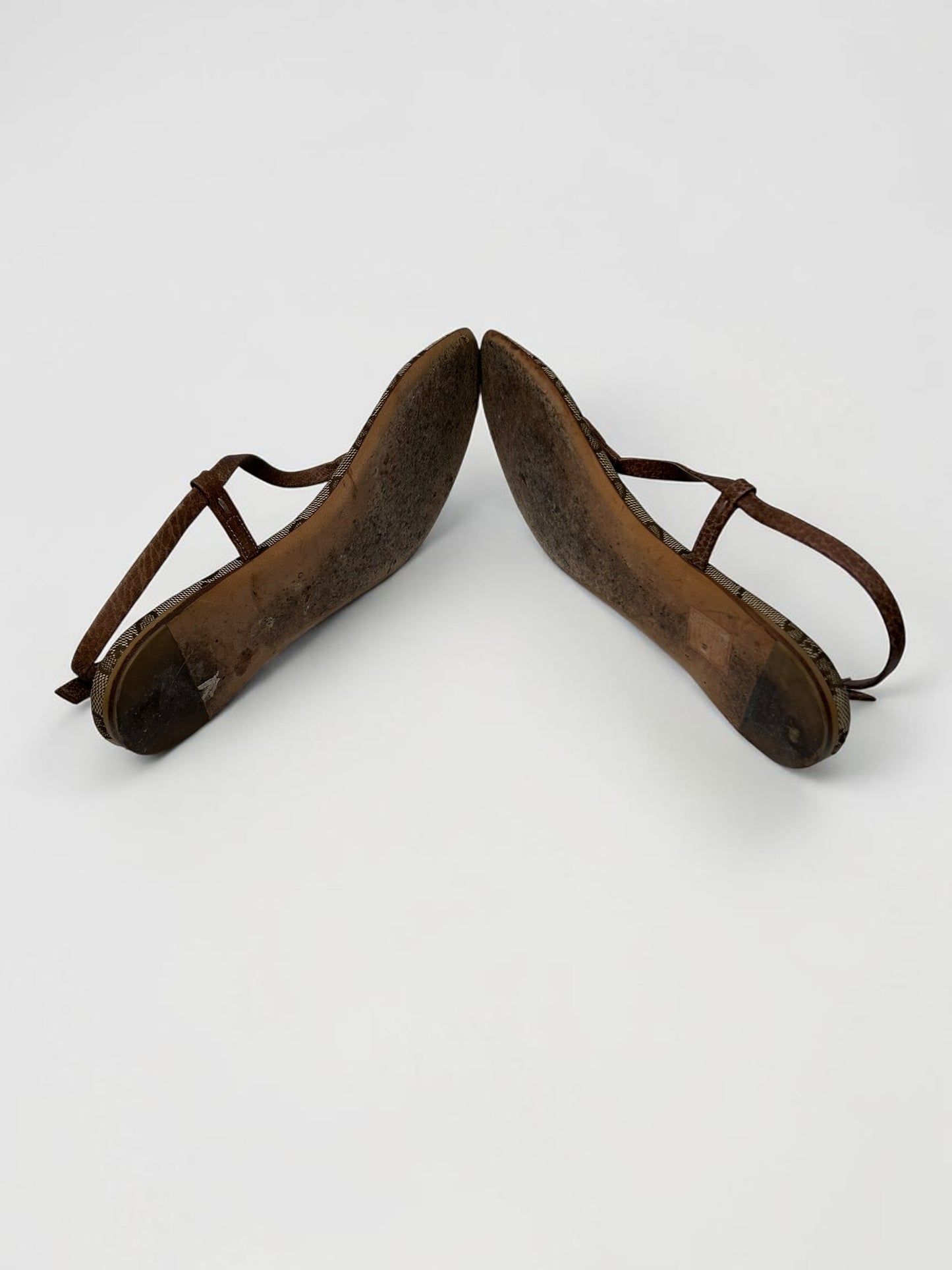 Vintage Canvas & Brown Leather Bamboo Thong Sandals |Tom Ford Era Y2K