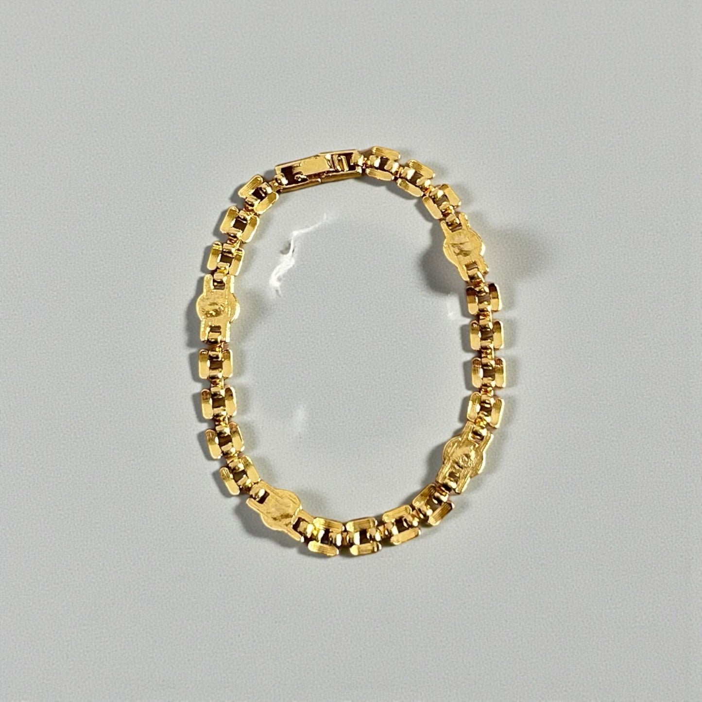 Vintage Gold Plated Tennis Bracelet with Black & Crystal Stones |90s