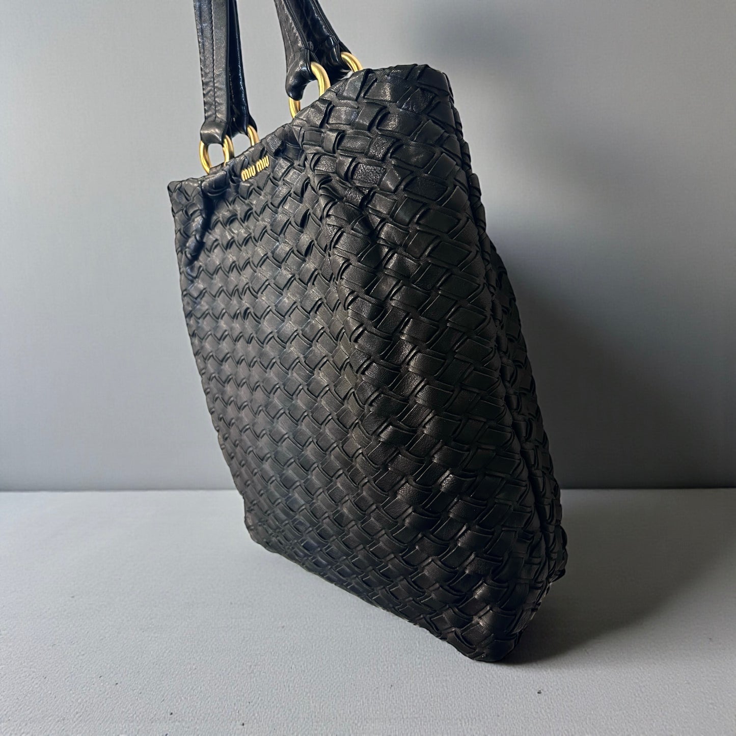 Vintage Miu Miu Woven Leather Tote Bag