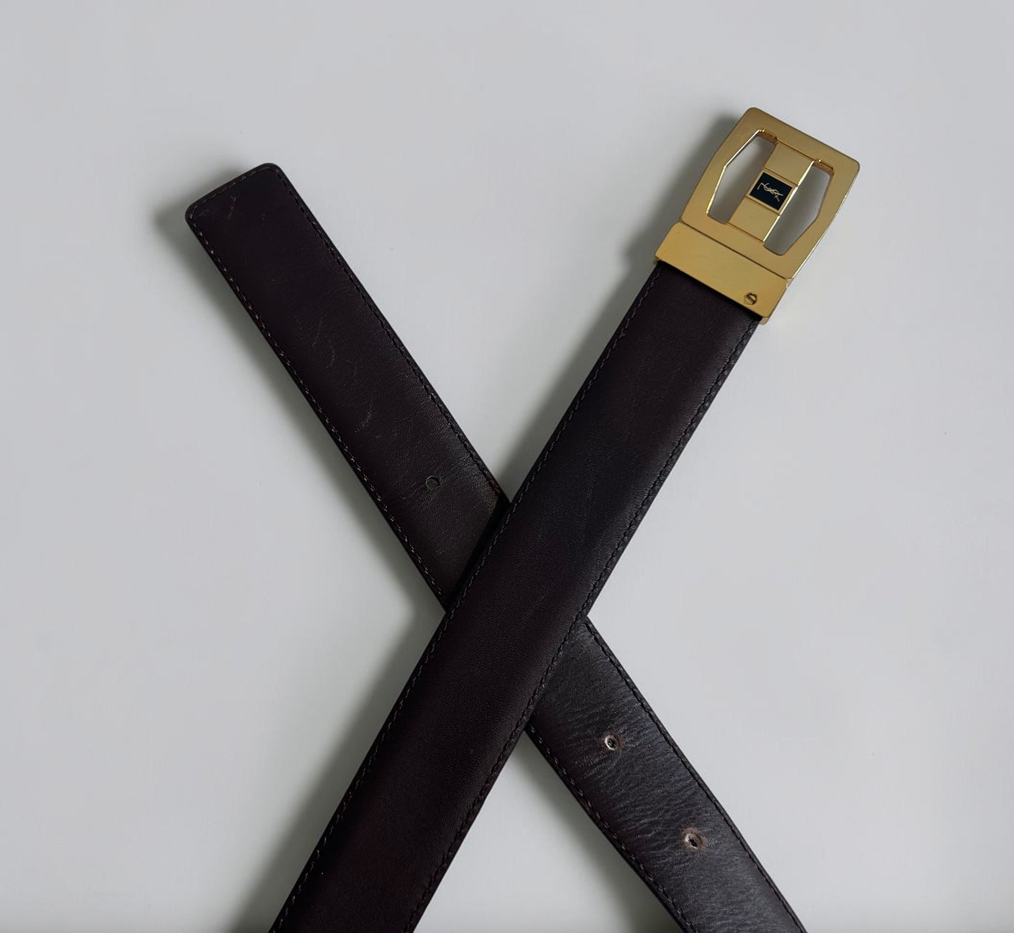Vintage Yves Saint Laurent Reversible Leather Belt – Black & Chocolate Brown|1990s