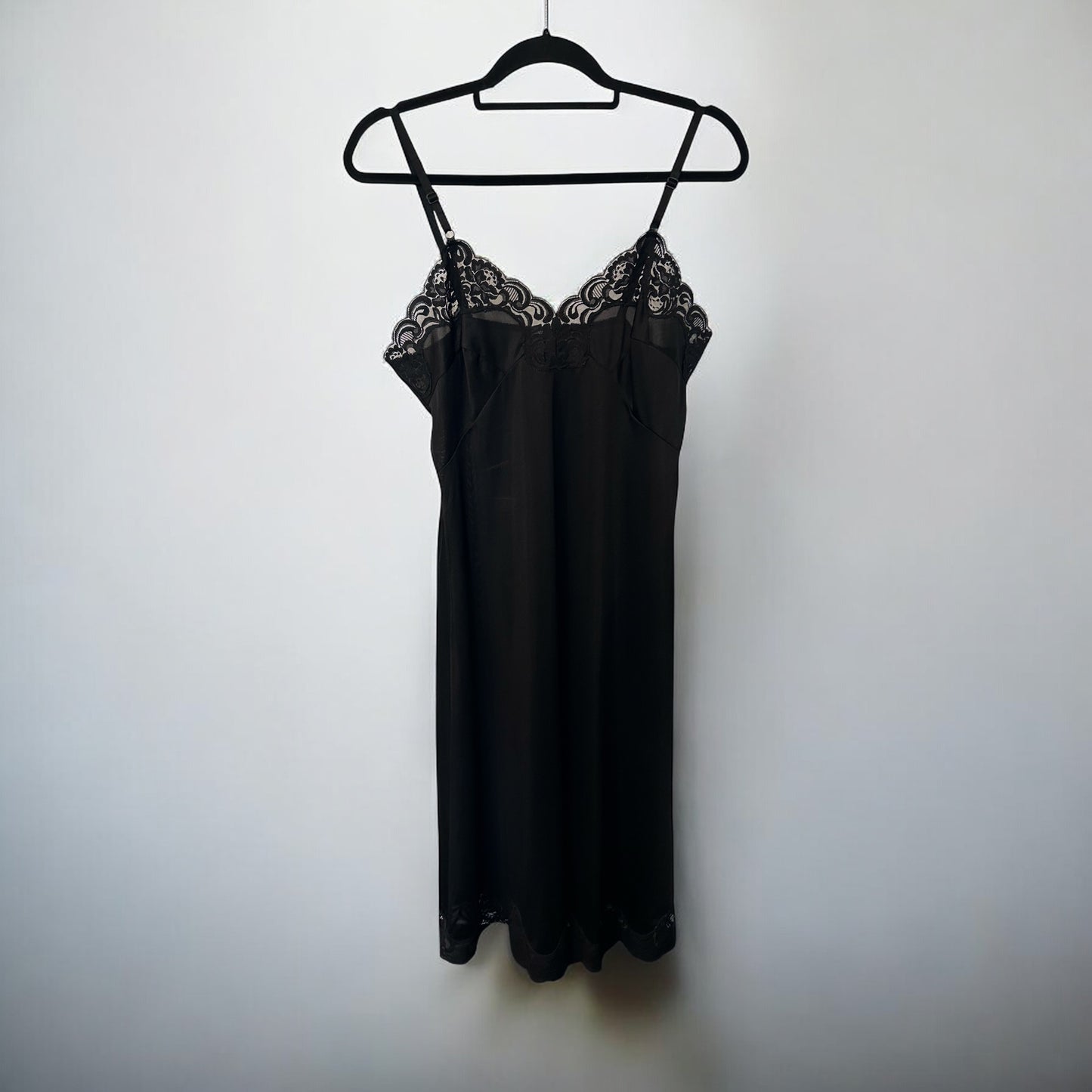 Vintage Black Slip Dress with Lace Trim