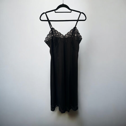 Vintage Black Slip Dress with Lace Trim