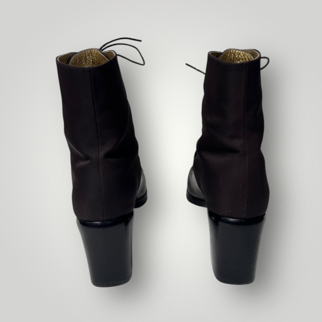 Vintage Yves Saint Laurent Lace Up Ankle Boots with Gold Medallion Buttons