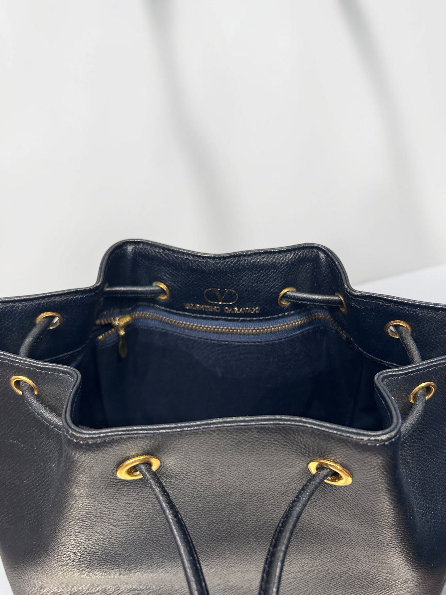 Vintage Valentino Garavani Navy Leather Bucket Bag | 1990s