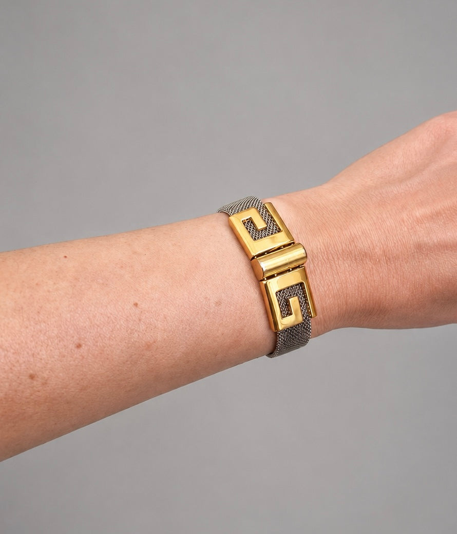 Vintage Givenchy Two-Tone Mesh Greek G Bracelet|1978
