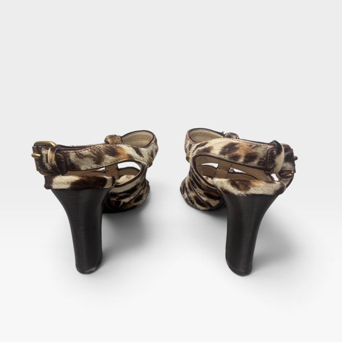 Miu Miu Leopard Print Calf Hair Heeled Sandals | 2011