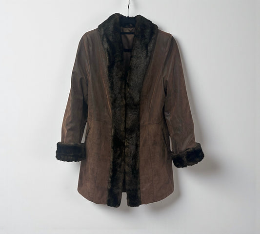 Vintage Penny Lane Style Brown Coat with Faux Fur Trim