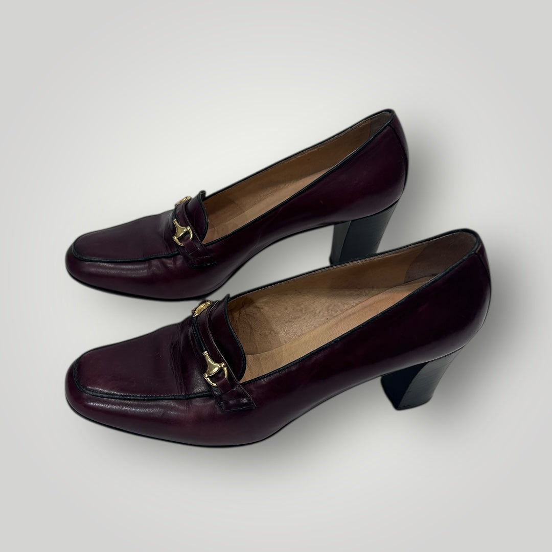 Gucci Vintage Horsebit Burgundy Leather Heeled Loafers