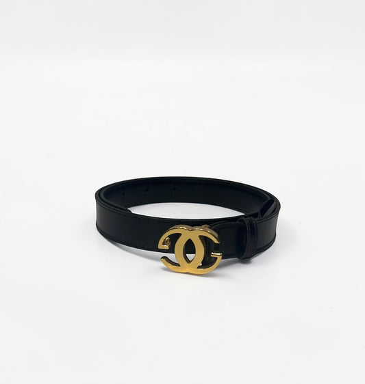 Vintage Gucci  Black Leather Belt with Gold Interlocking GG Buckle|1990’s