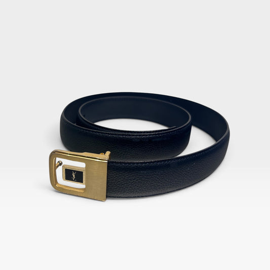 Vintage Yves Saint Laurent Dark Navy Leather Belt | 1990s