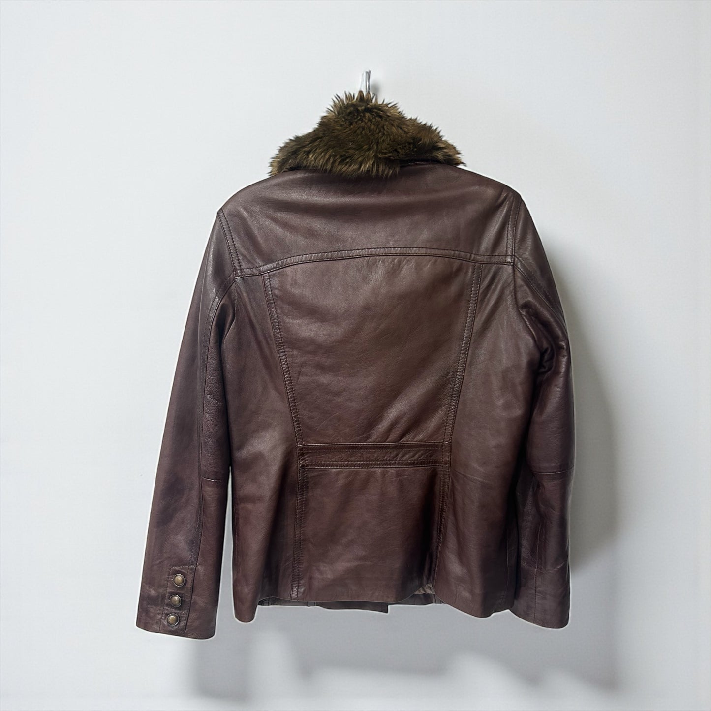 Early 2000s Brown Leather Jacket with Faux Fur Collar