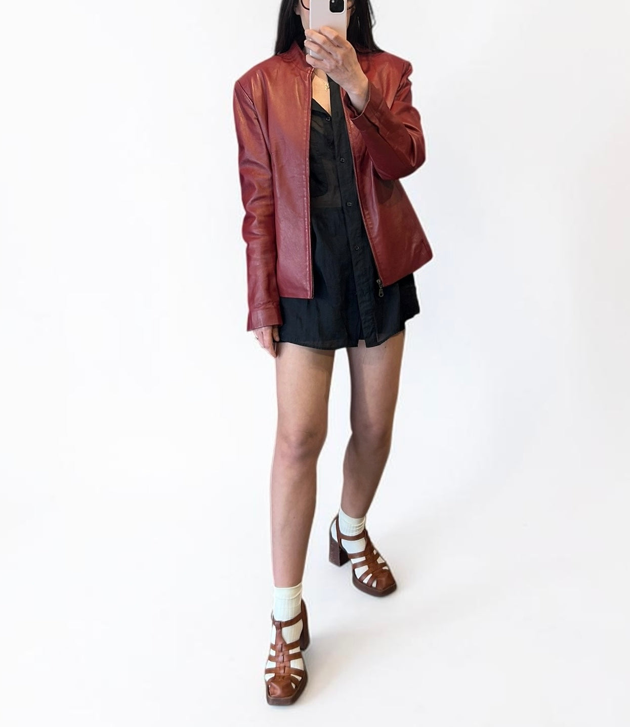 Vintage Burgundy Leather Jacket|2000s