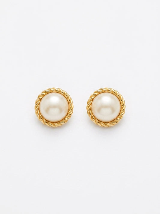 Vintage Gold-Plated Faux Pearl Clip-On Earrings| 1980s